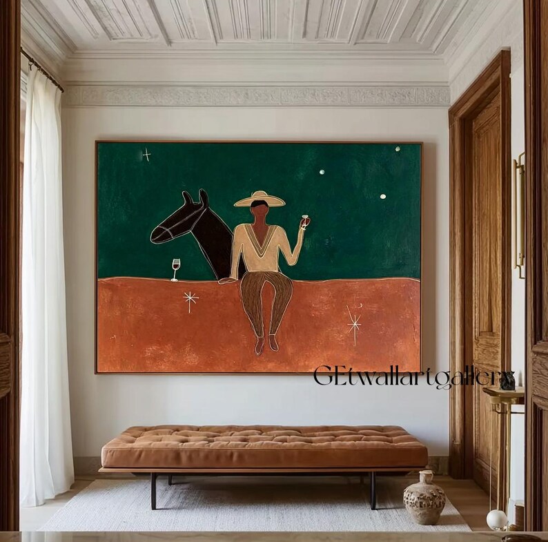 Original Western Cowboy and Horse Oil Painting Japandi the Man With the ...
