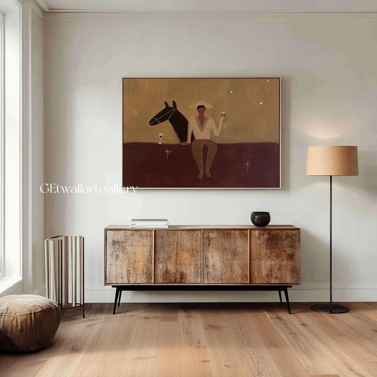 Japandi Western Conwboy Wall Art Original Western Cowboy and Horse Oil ...