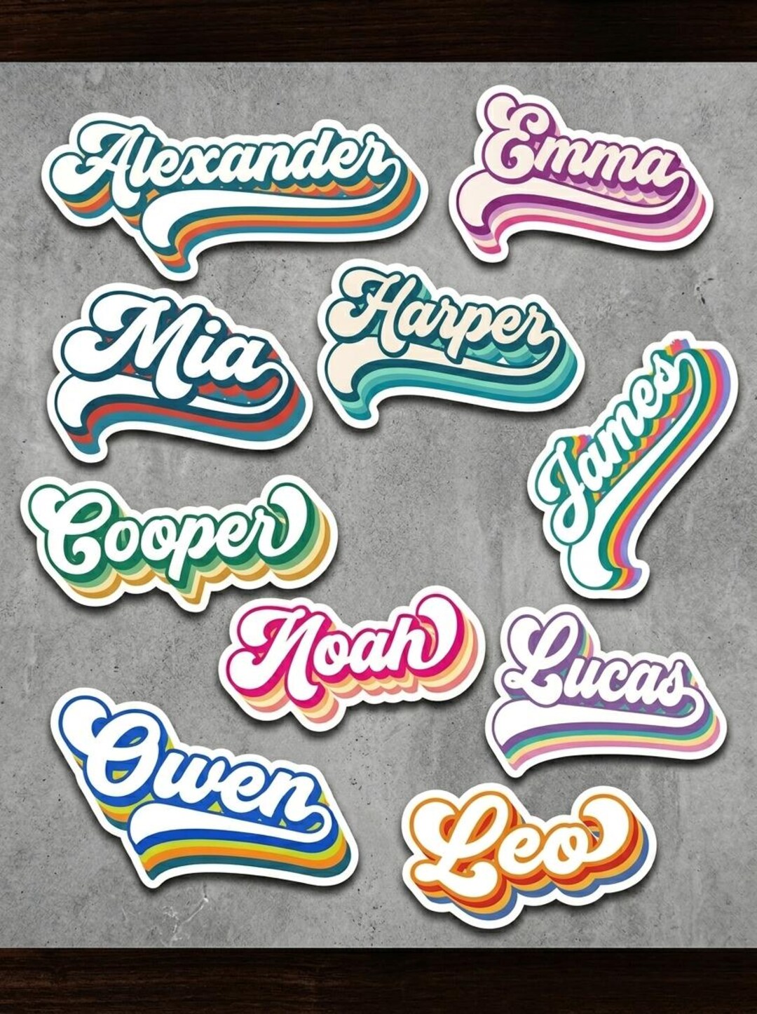 Name Stickers Customisation Personalized Retro Name Stickers, Custom Name Decals for Kids, Rainbow ...