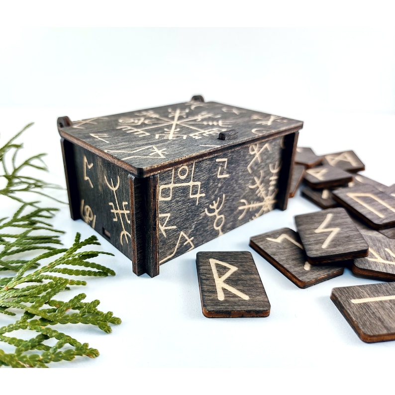 Black Runes in Witch Box Elder Futhark Runes Set Witchcraft Etsy