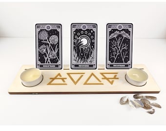 Four elements tarot card holder, Oracle card display, Wiccan altar