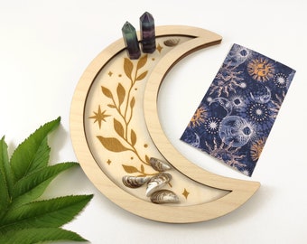 Maankristallen dienblad, sieradenschotel, Trinket dienblad, Boho heksendecor, Wiccan alter