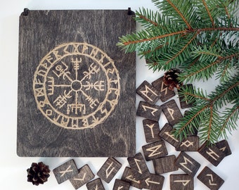 Black Wooden Runes Set Norse Divination Tools, Birch Plywood