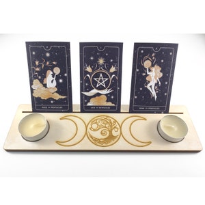 Supporto per carte oracolo tripla luna, porta carte tarocchi in legno, altare tripla luna