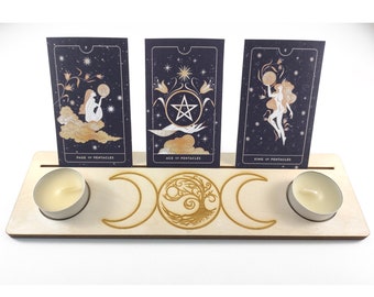 Triple Moon Wood Tarot Card Holder Oracle Altar Stand