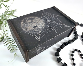 Black Witch Tarot Box Aged Wood Crystal & Jewelry Stash Box