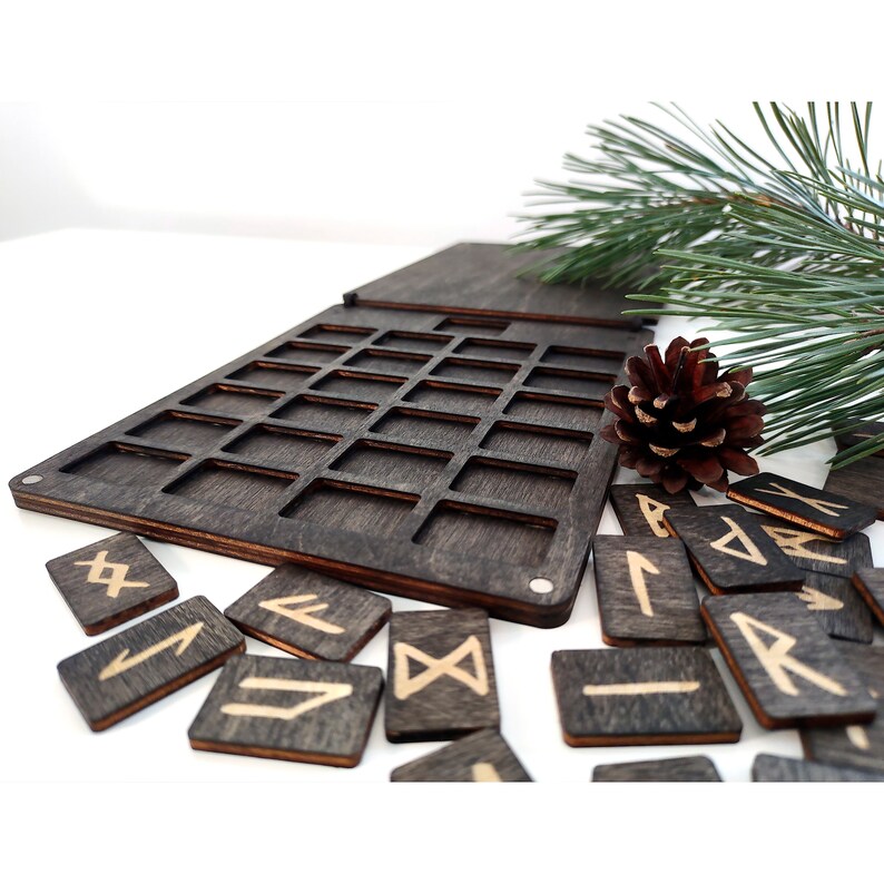 Runic Tile Set Black Wooden Runes Set Norse Mythology Elder Futhark - Etsy