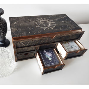 Wooden Tarot Deck Organizer Crystal & Jewelry Storage Box
