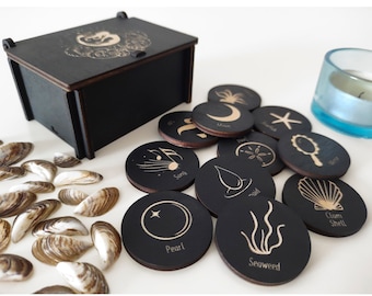 Mermaid Runes Set Sea Witch Divination Tool with Engraved Box
