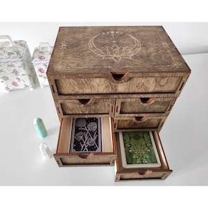 7 drawer tarot cards box, Oracle deck storage, 6 Tarot deck organizer, Witchy altar, Crystal storage box, Metaphysics