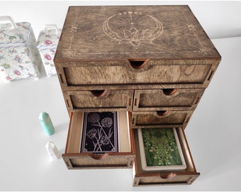 7-Drawer Tarot Card Box Wooden Oracle Deck & Crystal Storage