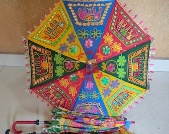 Elephant Embroidered Indian Umbrella, Wedding Parasol, Sun Protection