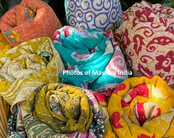 Lot de courtepointe Kantha vintage en gros, jeté bohème réversible fait main