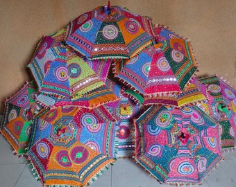 Lot de gros de parapluie de mariage indien décorations de parapluie fait main Parasols de travail en coton à fleurs en coton pour décoration