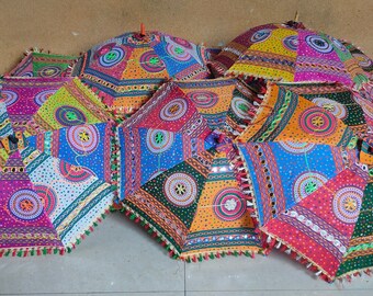 Floral Embroidered Cotton Parasol, Indian Wedding Decor (24 inch)