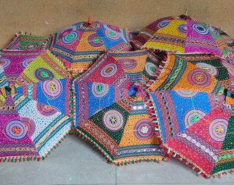 Floral Embroidered Cotton Parasol, Indian Wedding Decor