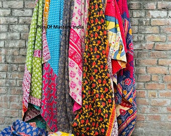 Vintage Indian Kantha Quilt: Reversible Bohemian Throw Blanket
