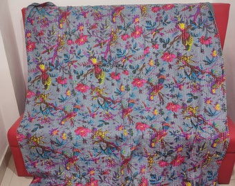 Large Selection : Cotton Kantha Indian Quilts Throw Bedspread Handmade Bedding Blanket Hippie Twin Size Floral Coverlets Boho Hand Quilts