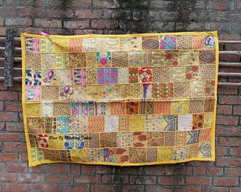 Ethnische Baumwolle Wandteppich handgemachte Seide Patches Kunst gestickt Zari Arbeit Wanddekor