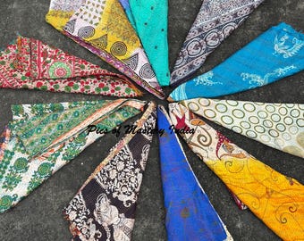 Seidenwickelschal umkehrbar floral Haarbedeckung Vintage Stoff Kantha Arbeit Dupatta