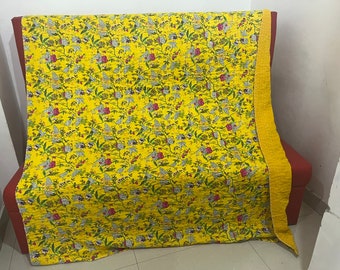 Colcha Kantha con estampado bohemio, edredón de algodón, ropa de cama india, manta acolchada, decoración del hogar, regalo