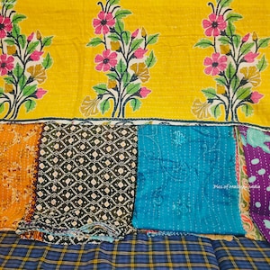 Lot de gros de couette Kantha fait main, couverture réversible, couvre-lit, tissu en coton, couette vintage indienne image 7