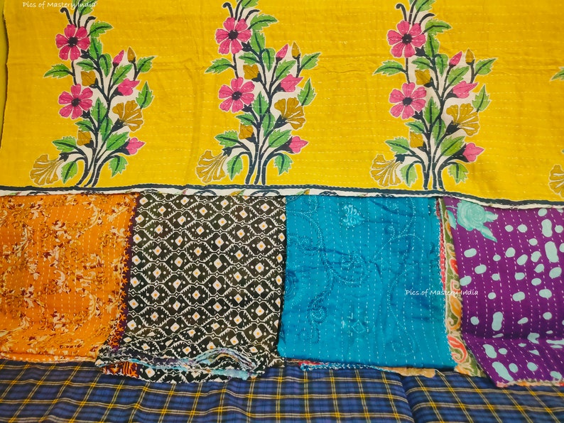 Lot de gros de couette Kantha fait main, couverture réversible, couvre-lit, tissu en coton, couette vintage indienne image 7