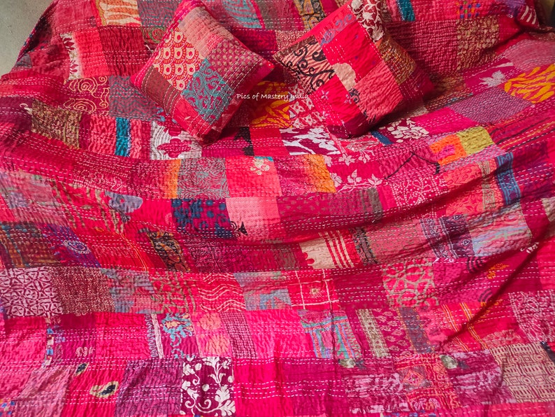 Bohemian Patchwork Quilt Kantha Quilt Handmade Vintage Quilts Boho Bedding Throw Blanket Bedspread Quilting Hippie Quilts For Sale Red