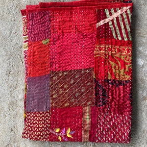 Bohemian Kantha Patchwork Blanket Handmade Quilted Throw Vintage Bedspread Rustic Bedding Christmas gift