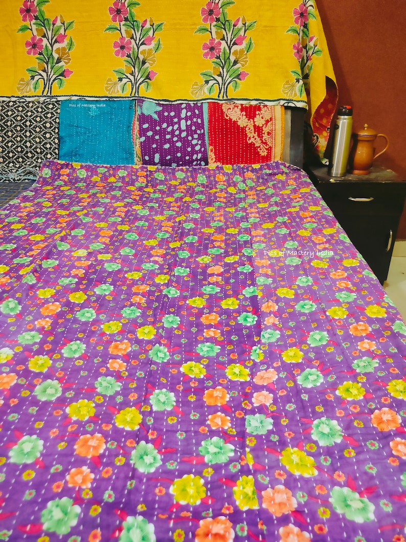Lot de gros de couette Kantha fait main, couverture réversible, couvre-lit, tissu en coton, couette vintage indienne image 4