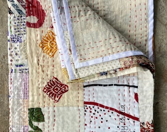 Indian patchwork kantha quilt bedspread throw blanket handmade quilt