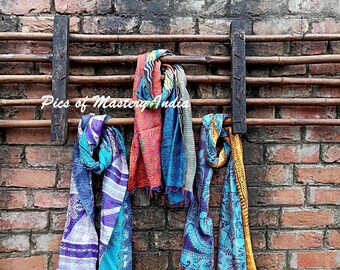 Bestseller vintage zijden sjaal: levendige boho meerkleurige sjaal met bloemenprint