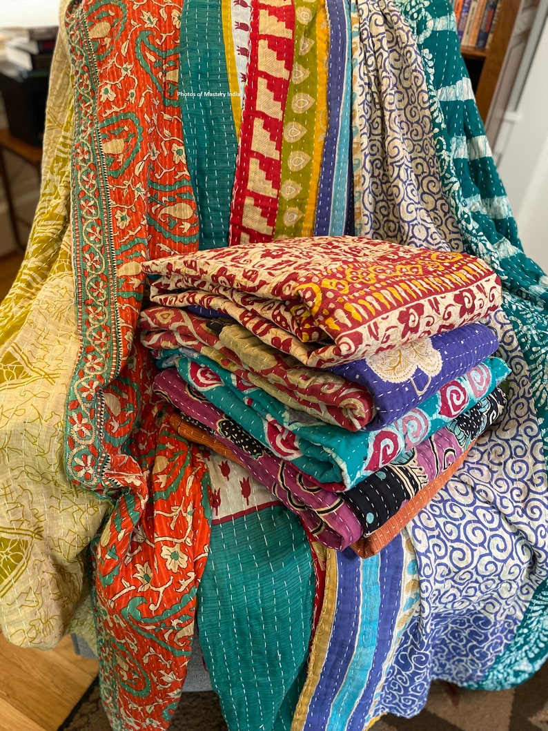 Große Menge Indischer Vintage Kantha Quilt Handgemachter Wurf Wendedecke Bettdecke Baumwollgewebe Boho Quilt Bild 2