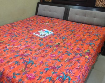 Colcha Kantha con estampado bohemio, edredón de algodón, ropa de cama india, manta acolchada, decoración del hogar, regalo