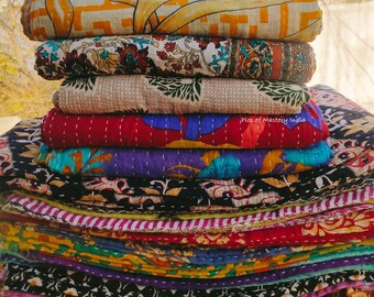 Indian Sari Kantha quilt BOHO chic Home décor Colorful Lightweight Bedding Beach Throw