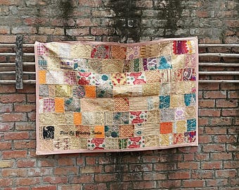 Vintage floral Wandteppich bestickt Arbeit Läufer indische Seide Sari Patchwork Kunst ethnischen Dekor