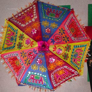 Indiskt broderat paraply med bomullselefanttryck handgjorda dekorativa solparasoller