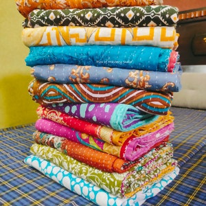 Lot de gros de couette Kantha fait main, couverture réversible, couvre-lit, tissu en coton, couette vintage indienne image 5
