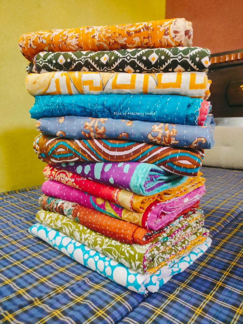 Lot de gros de couette Kantha fait main, couverture réversible, couvre-lit, tissu en coton, couette vintage indienne image 5