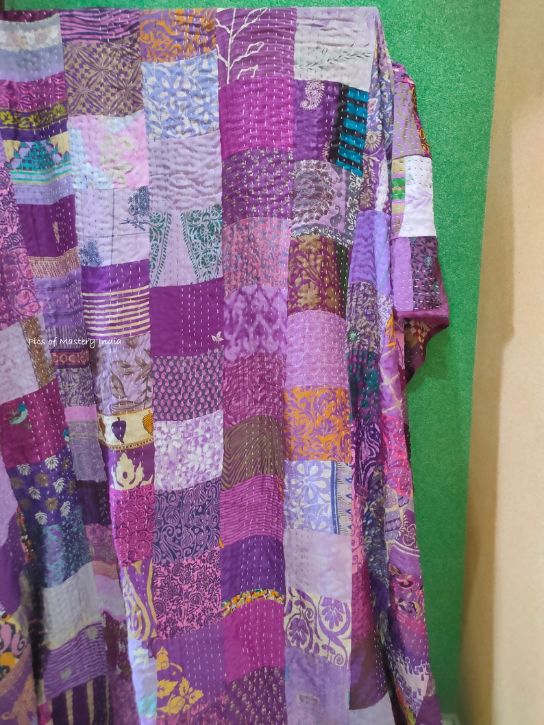 Couvre-lit indien Kantha Courtepointe Patchwork Kantha Throw Décoration d'intérieur Couverture hippie Cadeau bohème Couette Purple