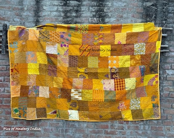 Patchwork Kantha Quilt: Vintage Style Reversible Bedding Throw
