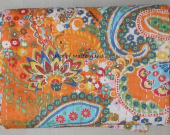 Boho Bedspread cotton quilt bed cover throw blanket sofa blanket handmade quilt Indian kantha quilts Gift for mom