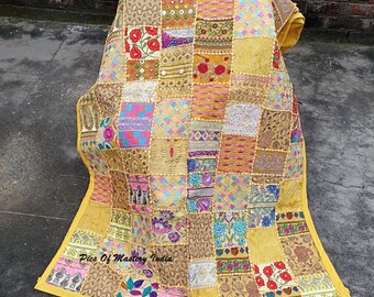 Decorative silk patchwork tapestry hand stitched cotton embroidered wall decoration