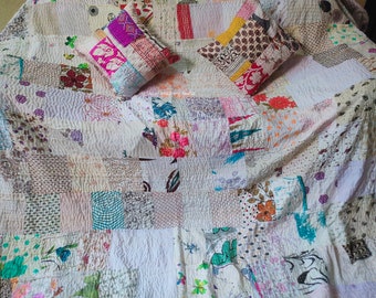 Silk Patchwork quilt Indian vintage kantha quilt, Handmade bohemian bedspread throw blanket bed cover sofa throw pet Blanket
