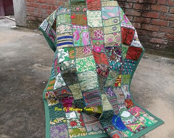 Hippie Wanddeko Handgemachter Wandteppich aus Seide/Baumwolle dekorative Steinarbeit Läufer
