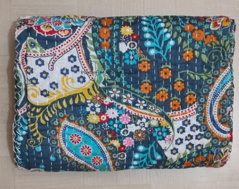 Indian kantha quilt, Kantha Quilt, Kantha Throw, Indian Quilts, Cotton Kantha, bohemian quilt, Handmade Kantha, Boho Quilt.