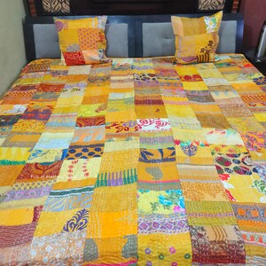 Bohemian Patchwork Quilt Kantha Quilt Handmade Vintage Quilts Boho Bedding Throw Blanket Bedspread Quilting Hippie Quilts For Sale Yellow