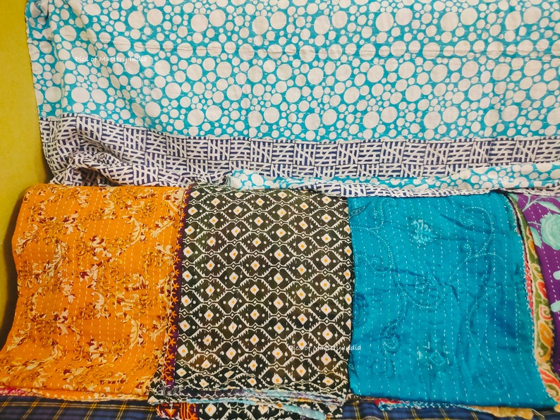 Lot de gros de couette Kantha fait main, couverture réversible, couvre-lit, tissu en coton, couette vintage indienne image 6