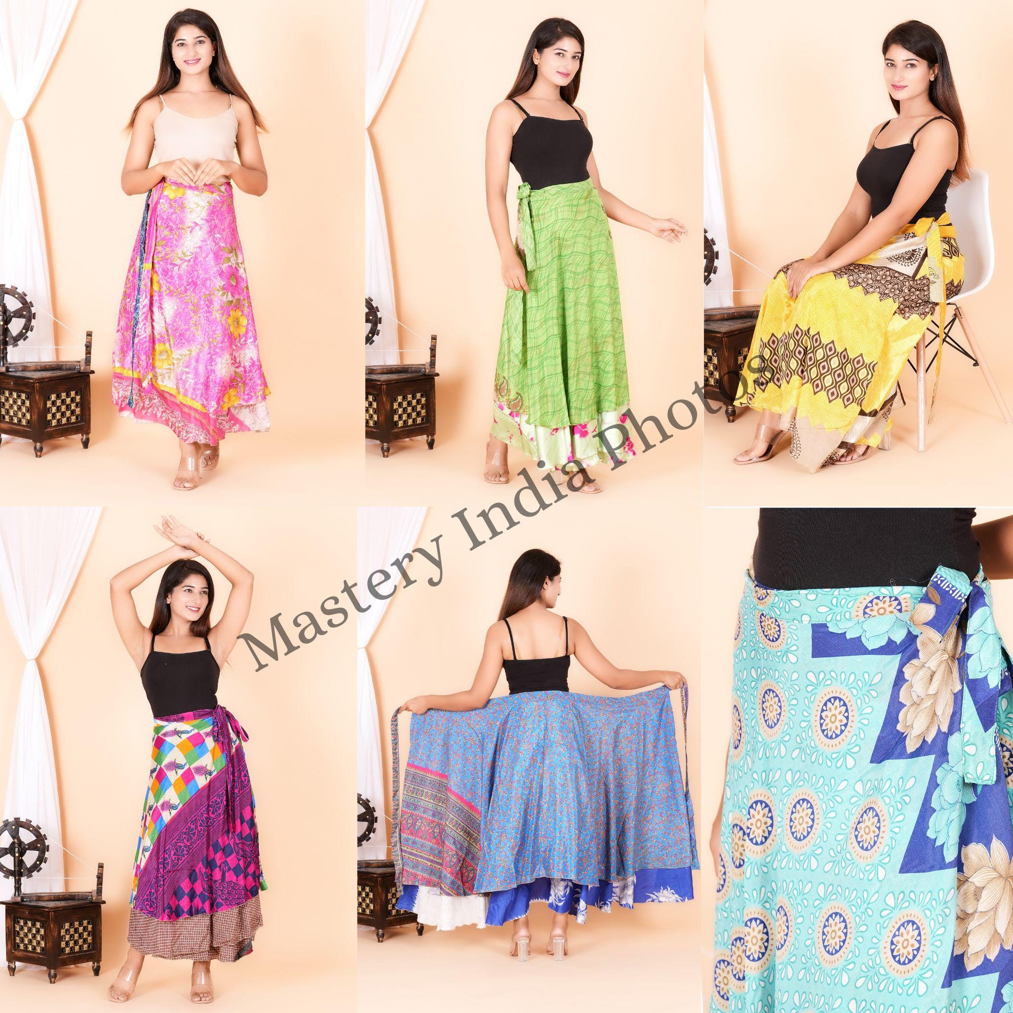 Indian Double Layer Skirts for Womens, Silk Wrap Skirts, Long