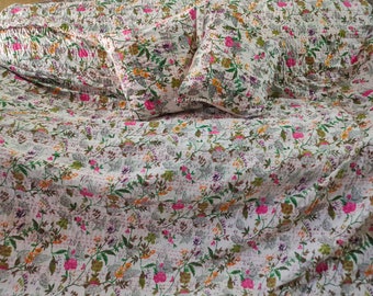 Kantha Quilt Indiano fatto a mano Coperta reversibile Copriletto Copriletto Tessuto di cotone Boho boho quilt chic copriletto